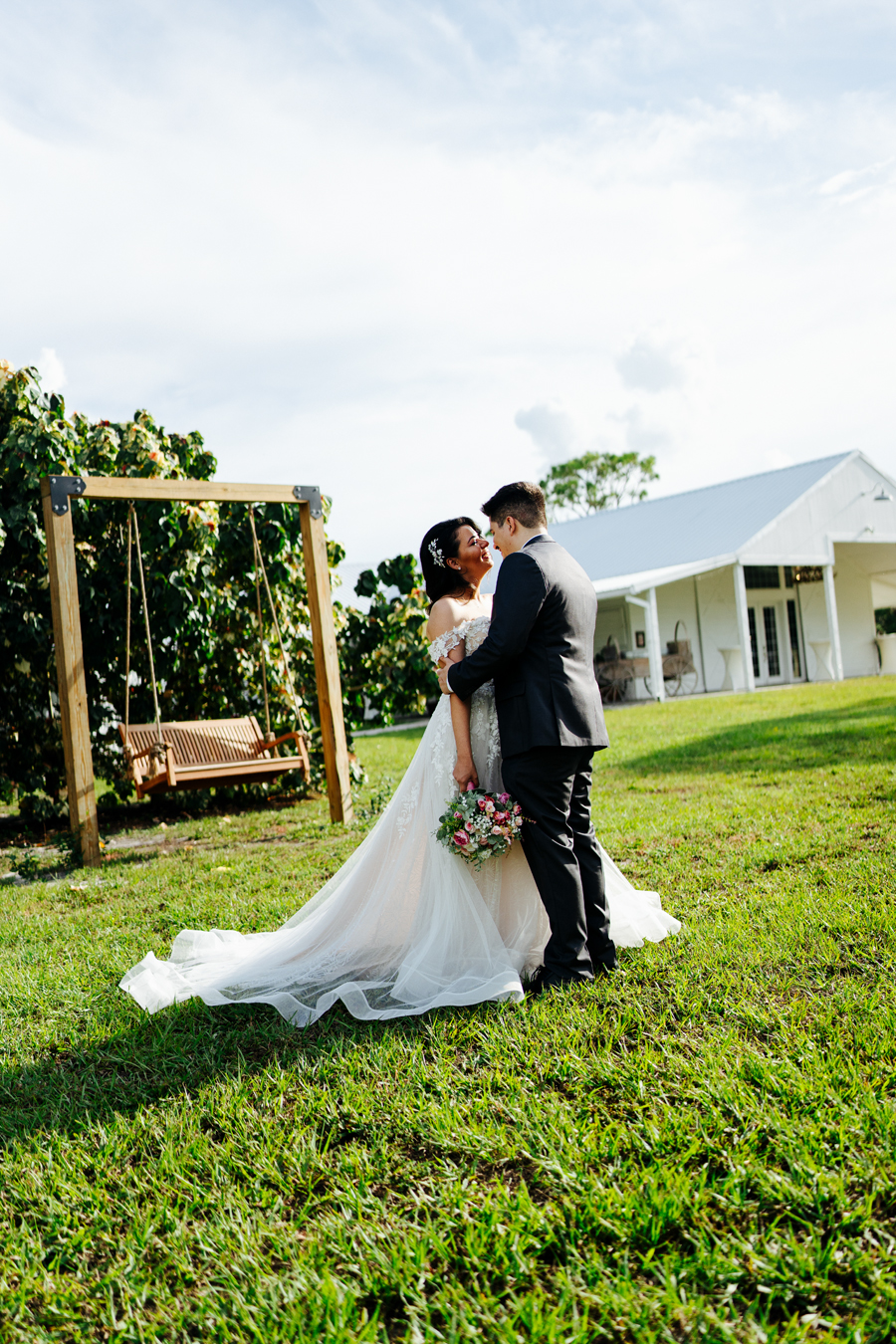 Beautiful outdoor shot of bride and groom